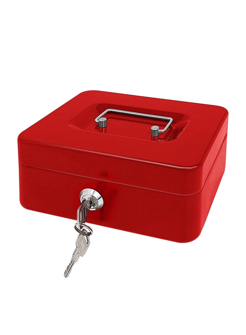 Steel Cash Box with Key Lock Metal Small Money Organizer with Money Tray Cash Storage Box with Lockable Cover - Image 1