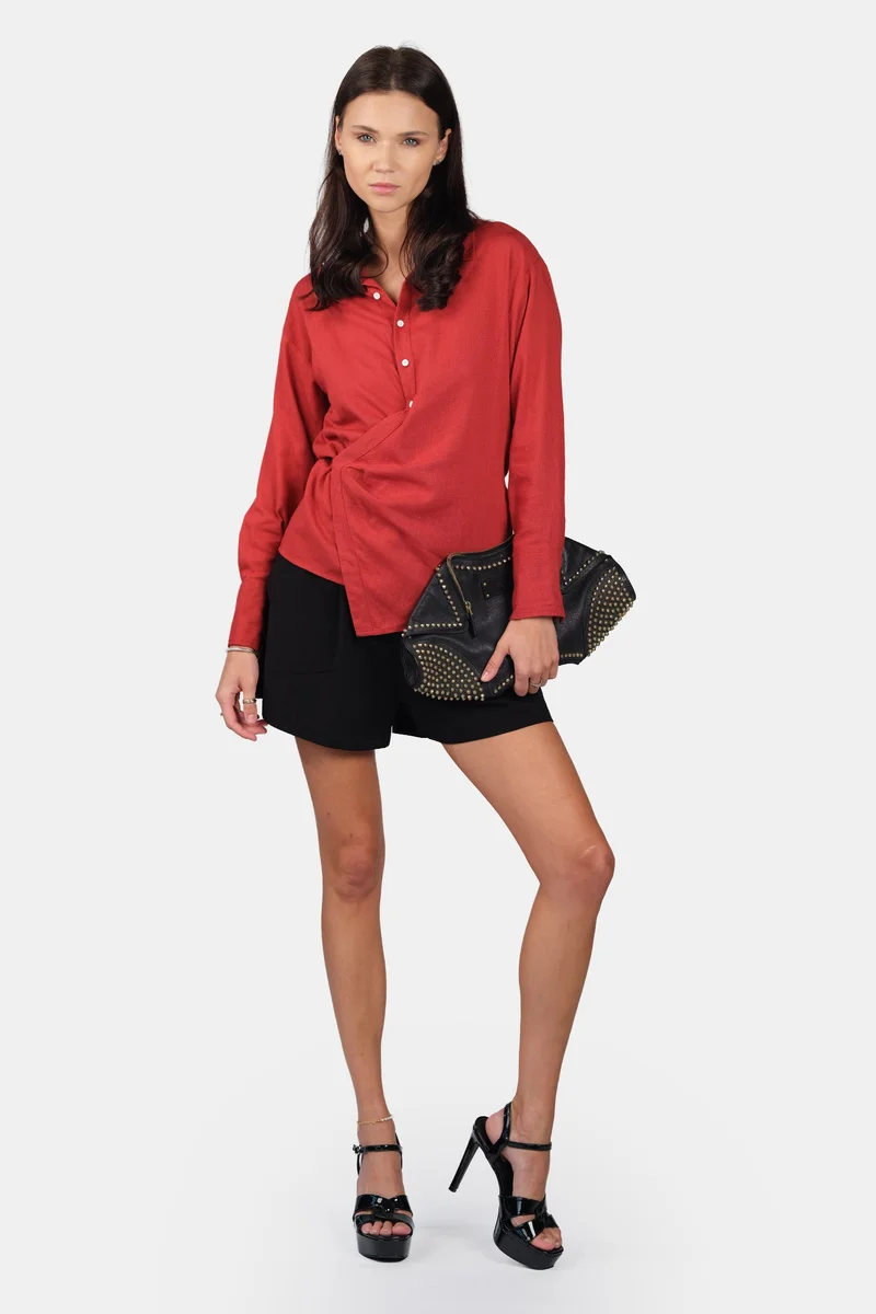 Virgio Solid Linen Shirt With Asymmetric Closure for Women