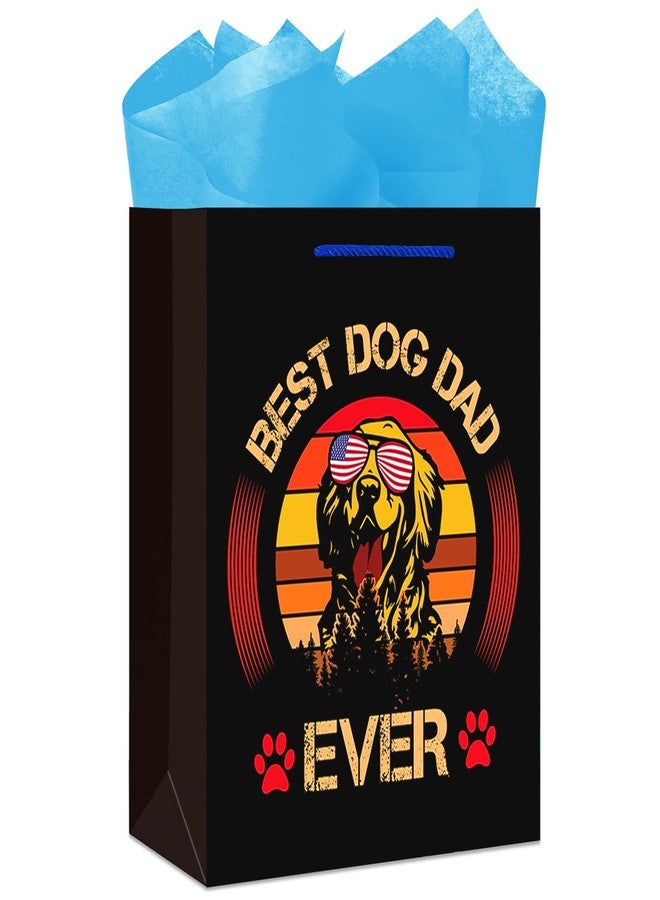 JUESMOS Best Dog Dad Ever Gifts Bag Father's Day Gift Bag with Tissue Paper 13" Large Father's Day Paper Gift Bags with Handles Happy Fathers Gift Wrap Bags Party Decorations for Dad Grandpa Husband - Image 1