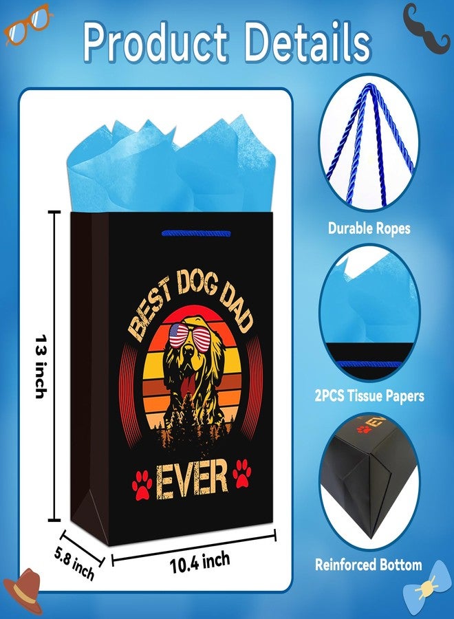JUESMOS Best Dog Dad Ever Gifts Bag Father's Day Gift Bag with Tissue Paper 13" Large Father's Day Paper Gift Bags with Handles Happy Fathers Gift Wrap Bags Party Decorations for Dad Grandpa Husband - Image 3