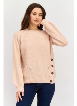 Pepe Jeans Women Crew Neck Long Sleeves Knitted Sweater, Pink  - Image 1