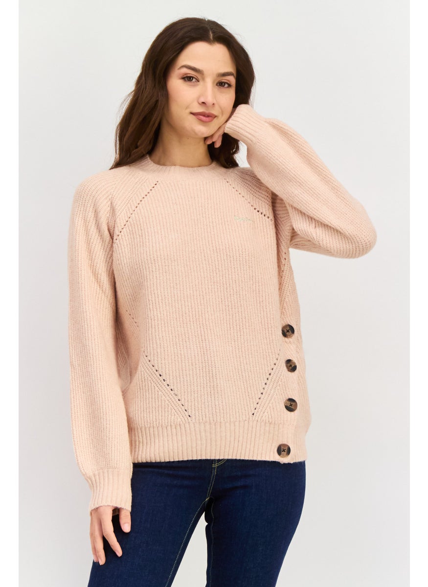Pepe Jeans - Women Crew Neck Long Sleeves Knitted Sweater, Pink - Image 1
