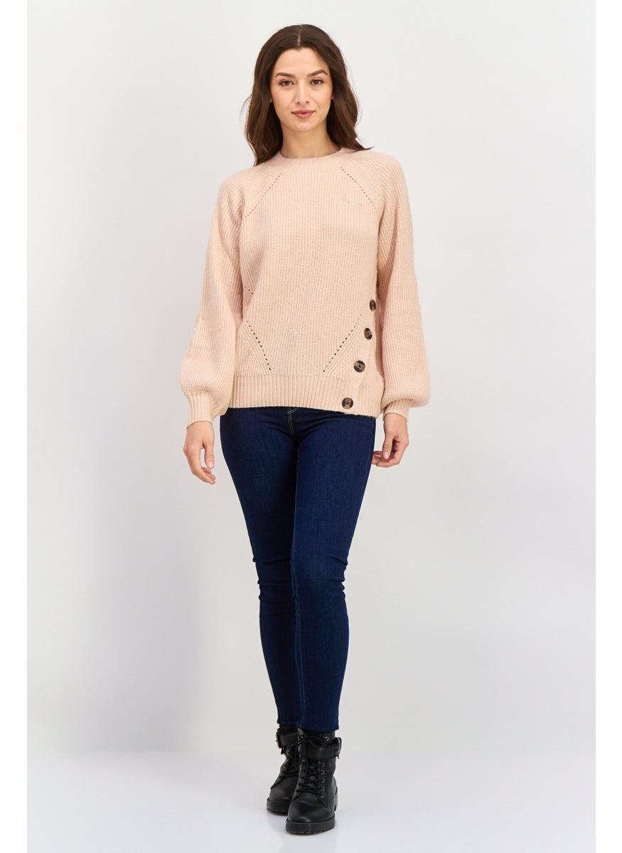Pepe Jeans - Women Crew Neck Long Sleeves Knitted Sweater, Pink - Image 1