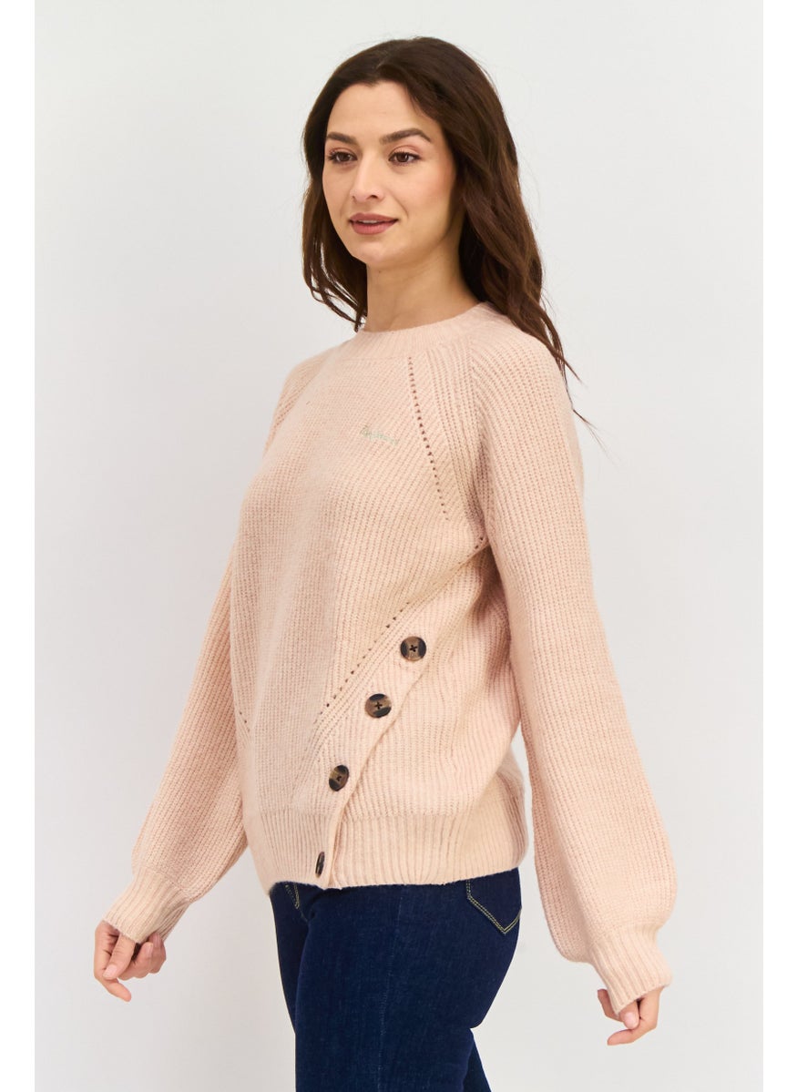 Pepe Jeans - Women Crew Neck Long Sleeves Knitted Sweater, Pink - Image 1