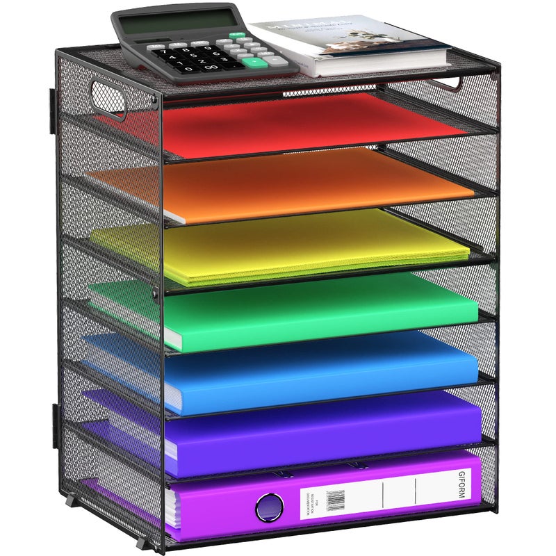 GoldOrcle 8 Tier Paper Letter Tray Organizer with Handles, Mesh Desk File Holder Storage Organization for Home School Classroom & Office (Black) - Image 1