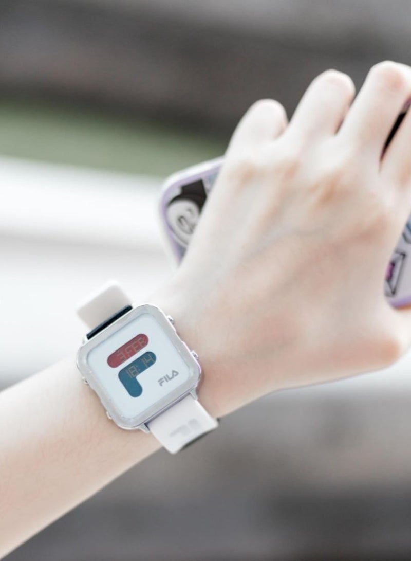 فيلا ساعة فيلا ستايل للجنسين بتوقيت عالمي لـ 25 مدينة، هيكل من خليط معدني، سوار نايلون أسود وسيليكون أبيض، 38-6088-101، مقاس 38 مم - Image 2