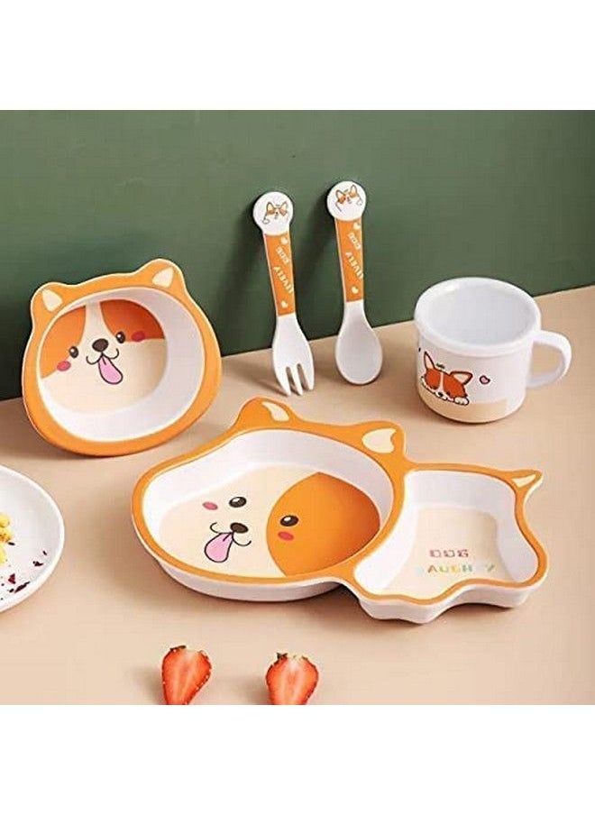 HS Enterprise Bamboo Baby Tableware Set Eco Friendly Bamboo Fiber Dinner Set For Weaning Toddlers;Kids Set Of Plate Bowl Cup Fork And Spoon;Baby Feeding Utensils For Kids And Toddlers (Dog)  - Image 3