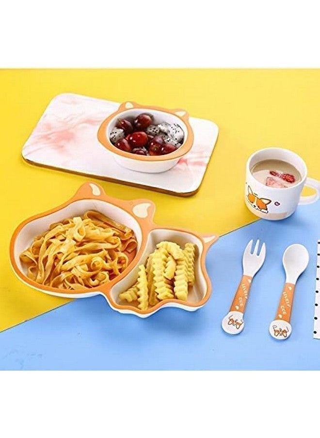 HS Enterprise Bamboo Baby Tableware Set Eco Friendly Bamboo Fiber Dinner Set For Weaning Toddlers;Kids Set Of Plate Bowl Cup Fork And Spoon;Baby Feeding Utensils For Kids And Toddlers (Dog)  - Image 4