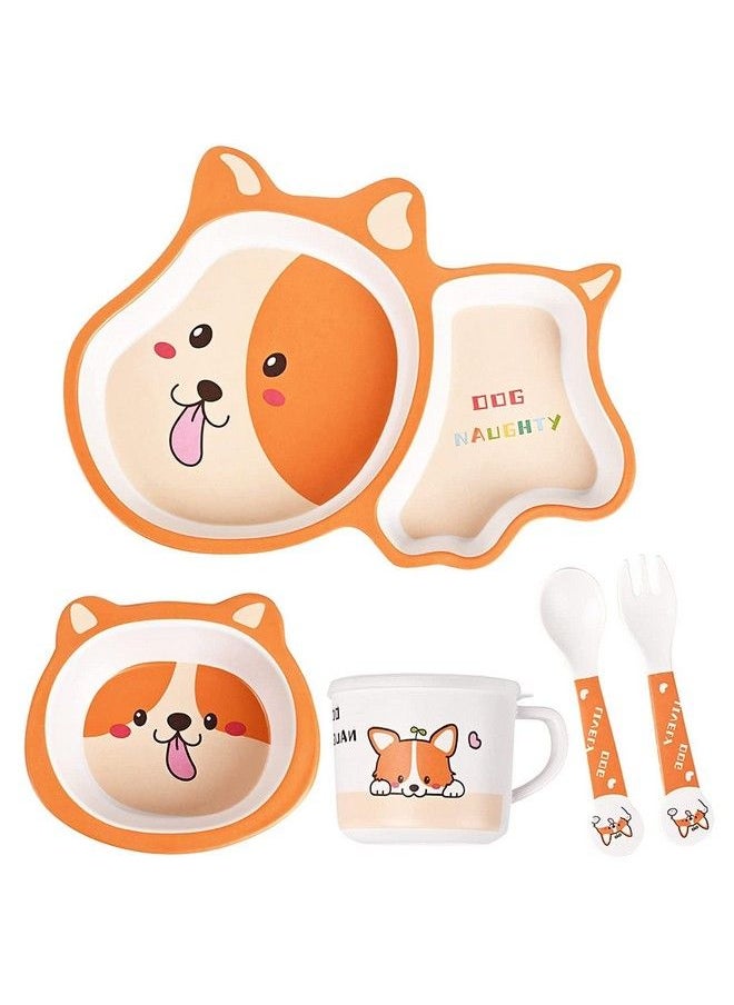 HS Enterprise Bamboo Baby Tableware Set Eco Friendly Bamboo Fiber Dinner Set For Weaning Toddlers;Kids Set Of Plate Bowl Cup Fork And Spoon;Baby Feeding Utensils For Kids And Toddlers (Dog)  - Image 1
