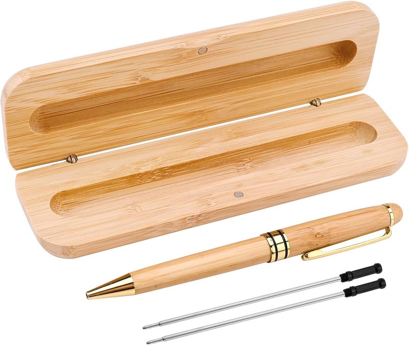 إكسفور مجموعة أقلام حبر جاف خشبية، مع حافظة خشبية، مجموعة كتابة كلاسيكية برأس حبر جاف، 2 عبوة بديلة، قلم توقيع يدوي الصنع للأعمال، قلم حبر جاف خشبي طبيعي، هدية للتخرج والزفاف - Image 1