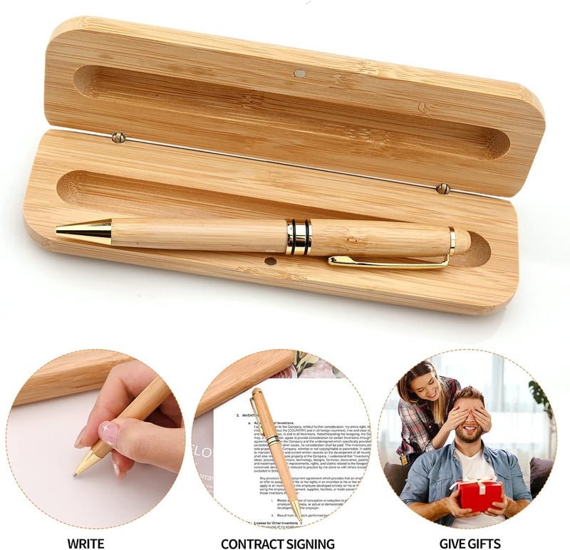 إكسفور مجموعة أقلام حبر جاف خشبية، مع حافظة خشبية، مجموعة كتابة كلاسيكية برأس حبر جاف، 2 عبوة بديلة، قلم توقيع يدوي الصنع للأعمال، قلم حبر جاف خشبي طبيعي، هدية للتخرج والزفاف - Image 3