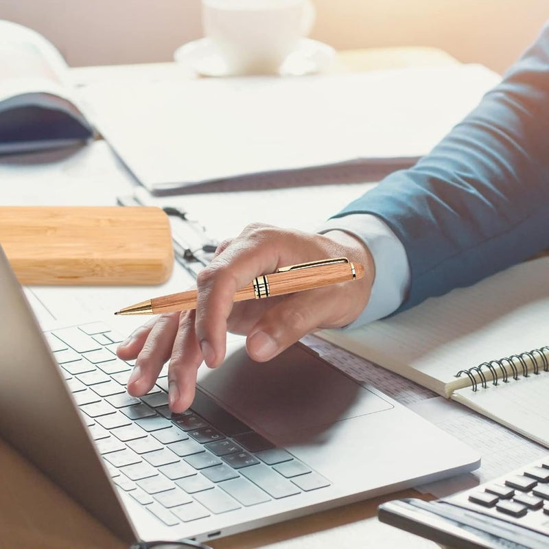 إكسفور مجموعة أقلام حبر جاف خشبية، مع حافظة خشبية، مجموعة كتابة كلاسيكية برأس حبر جاف، 2 عبوة بديلة، قلم توقيع يدوي الصنع للأعمال، قلم حبر جاف خشبي طبيعي، هدية للتخرج والزفاف - Image 5