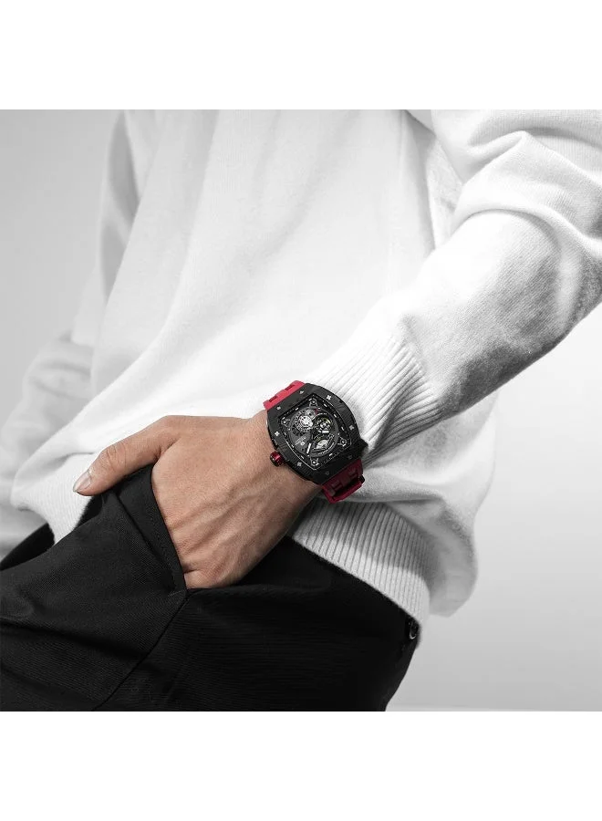 Tsar Bomba TSAR BOMBA Men's Automatic Watch Luxury Skeleton Watches for Men Mechanical 50M Waterproof Analogue Tonneau Watches Mens Unique Cool Square Big Face Dial Wristwatch Gift for Men TB8210CF