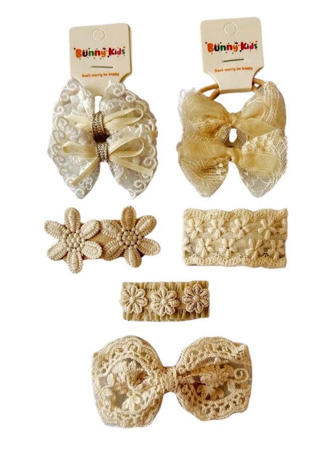 إسكدنيا ربطة شعر بمشبك شعر من الدانتيل للأميرات مكونة من 8 قطع باللون الأبيض - Image 1