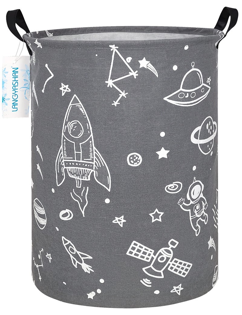 LANGYASHAN Storage Bin Canvas Fabric Collapsible Organizer Basket for Laundry HamperToy BinsGift Baskets Bedroom ClothesBaby Nursery Space Universe