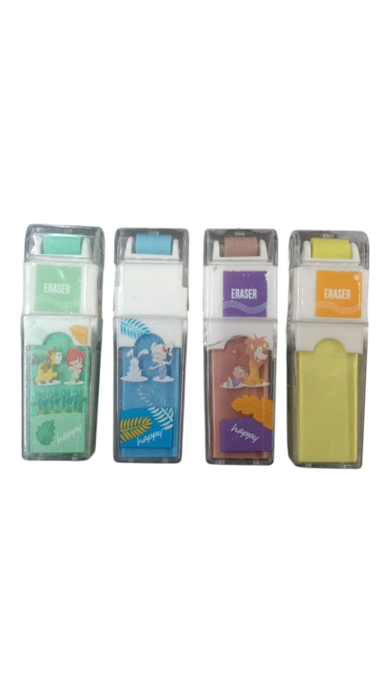 Little More LITTLEMORE Roller Eraser in a Glitter Cap Pencil Eraser, Stationery for Boys and Girls and Birthday Return Gifts - Pack of 4, (Color May Vary)