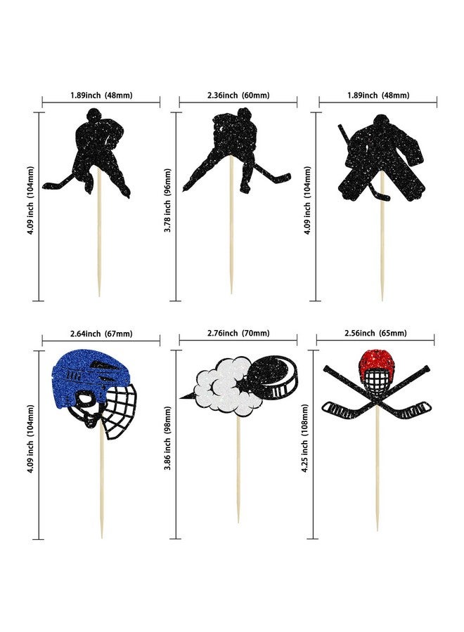 Ephlyn 24Pcs Hockey Cupcake Toppers Black Glitter Hockey Players Cake Toppers Ice Hockey Cake Decorations for Sports Theme Baby Shower Kids Boys Girls Birthday Party Supplies - Image 2