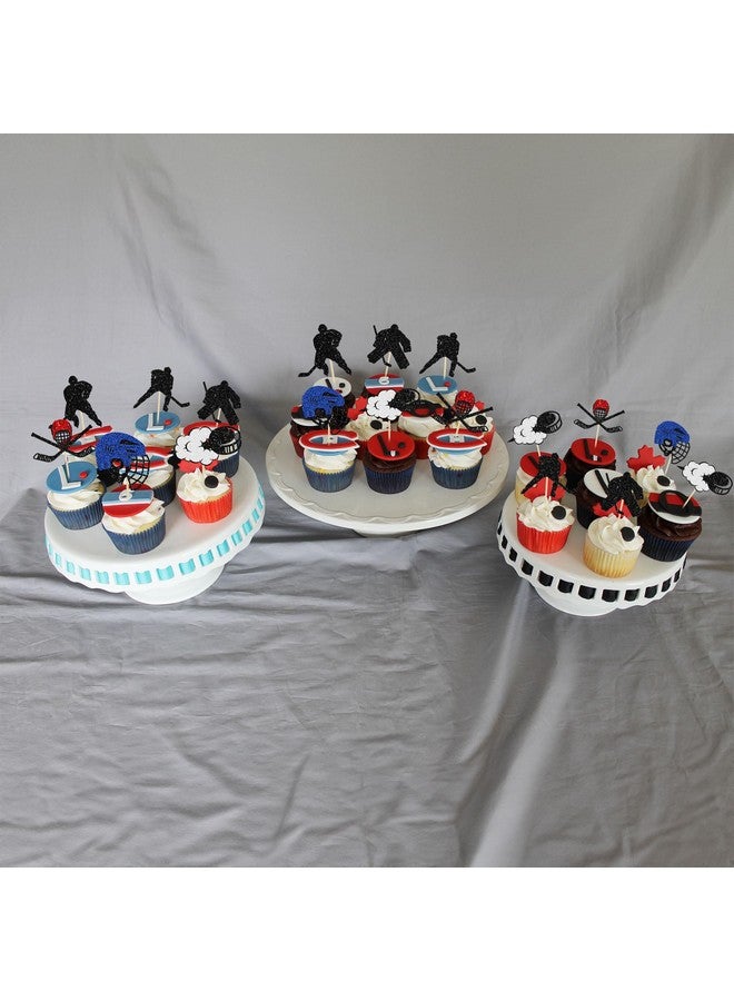 Ephlyn 24Pcs Hockey Cupcake Toppers Black Glitter Hockey Players Cake Toppers Ice Hockey Cake Decorations for Sports Theme Baby Shower Kids Boys Girls Birthday Party Supplies - Image 5