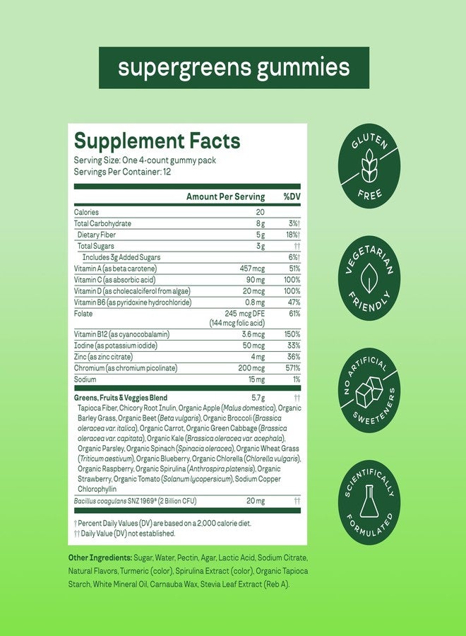 Bloom Nutrition Bloom Super Greens Gummies, Daily Greens Superfood Fiber Gummies with Fruits, Vegetables, Vitamins & Minerals for Digestive & Gut Health, Bloating Support, Strawberry Kiwi, 12 Servings (48 Total) - Image 4
