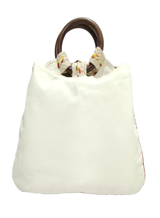 ATHZ Formal Fashion Statement Bags Wooden Handle with Bow Tie Bags for Women Handbag (Off-White, Multi-Color) - Image 2