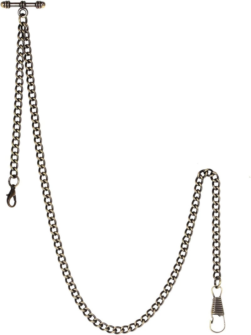 TREEWETO Pocket Watch Albert Chain T-Bar Watch Chain Link 16 inch 2 Hooks Bronze/Silver/Gold/Black Classic Antique Fob T Bar - Image 1
