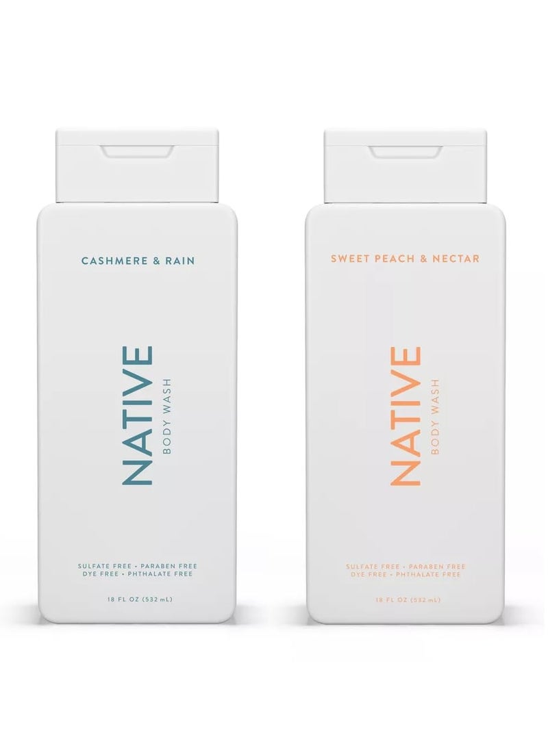 native Native Body Wash 2Pack Sweet Peach  Nectar  Cashmere  Rain 18 fl oz each 