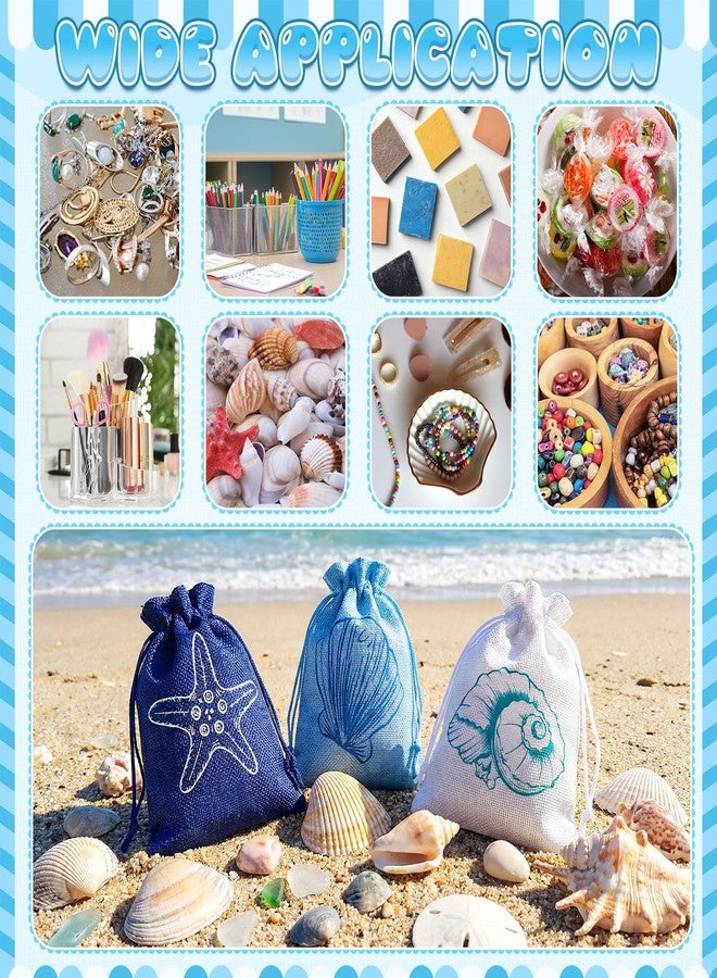 Abbylike 24 Pcs Blue Beach Seashell Burlap Gift Bags Bulk 5 x 7 Inch Starfish Conch Scallop Party Favors Coastal Reusable Drawstring Goodie Bags for Ocean Under The Sea Wedding Party Decor Supplies - Image 3
