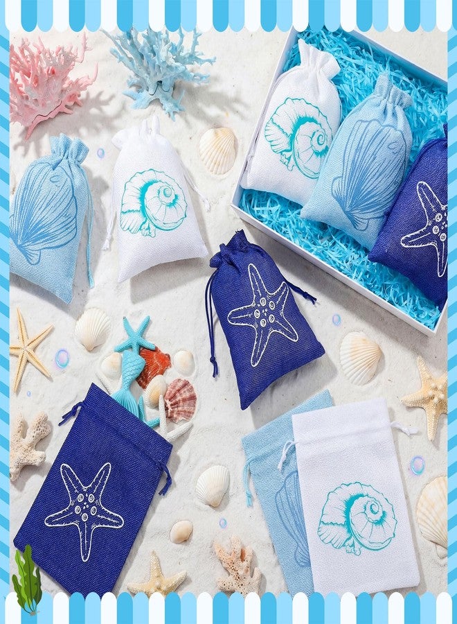 Abbylike 24 Pcs Blue Beach Seashell Burlap Gift Bags Bulk 5 x 7 Inch Starfish Conch Scallop Party Favors Coastal Reusable Drawstring Goodie Bags for Ocean Under The Sea Wedding Party Decor Supplies - Image 2