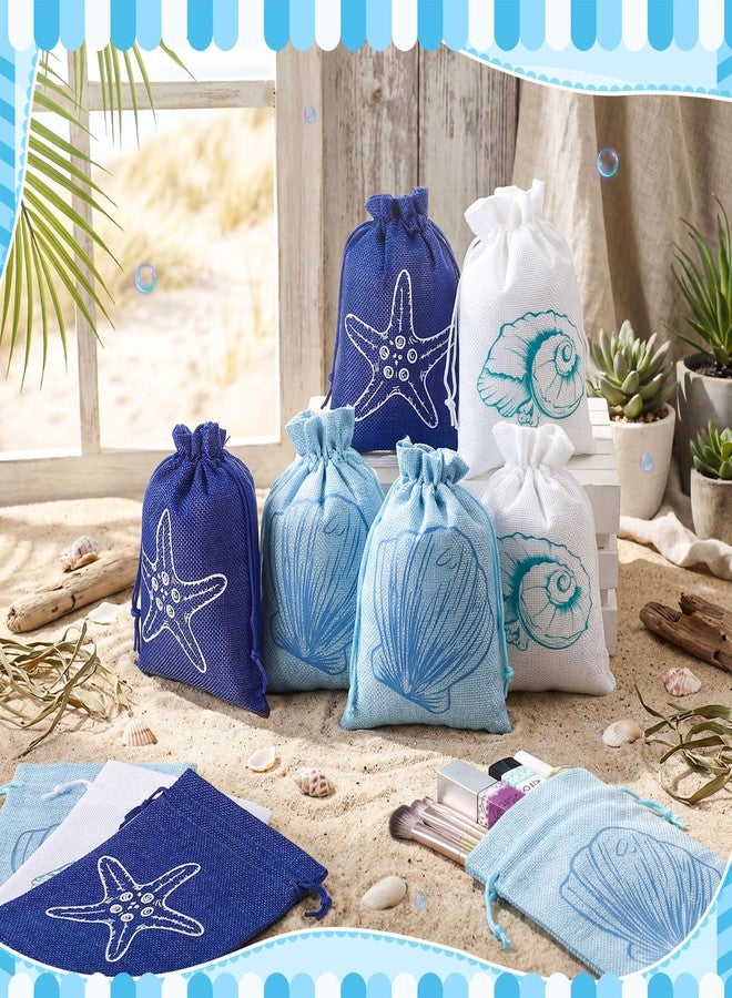 Abbylike 24 Pcs Blue Beach Seashell Burlap Gift Bags Bulk 5 x 7 Inch Starfish Conch Scallop Party Favors Coastal Reusable Drawstring Goodie Bags for Ocean Under The Sea Wedding Party Decor Supplies - Image 5