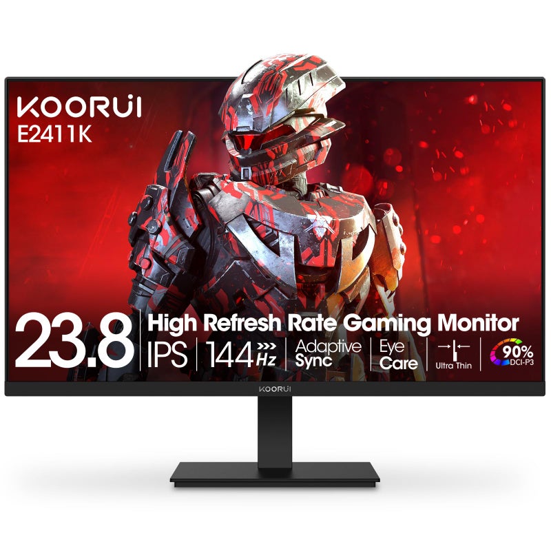 KOORUI 24 Inch Gaming Monitor 144Hz Full HD 1920 x 1080p IPS Ultra-Slim Display with HDMI VGA, Adaptive Sync, 99% SRGB, VESA 100x100mm, Eye Care, Tilt, HDMI 2.0, Black, E2411K - Image 1