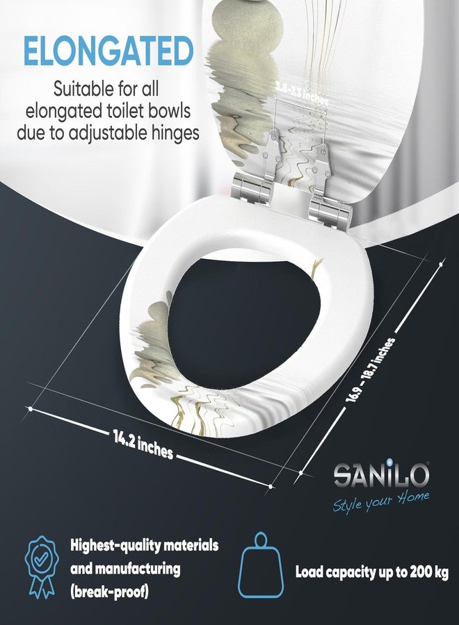 SANILO Wooden Toilet Seat with Soft Close [ELONGATED] - Decorative, Quiet & Slow Close Molded Wood Seat - With Strong Bumpers & Hinges - Adjustable Fit - Balance - Image 4