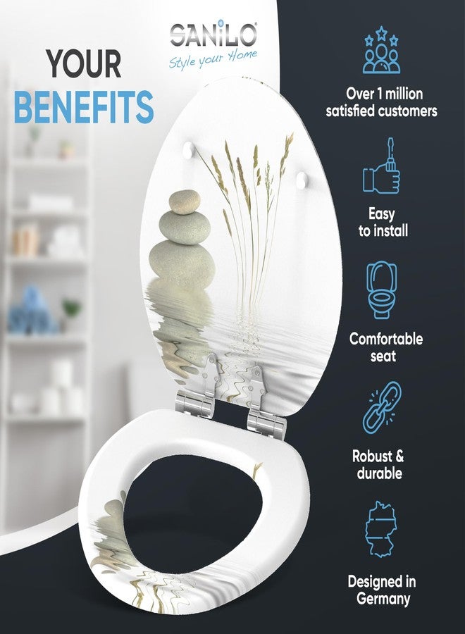 SANILO Wooden Toilet Seat with Soft Close [ELONGATED] - Decorative, Quiet & Slow Close Molded Wood Seat - With Strong Bumpers & Hinges - Adjustable Fit - Balance - Image 2