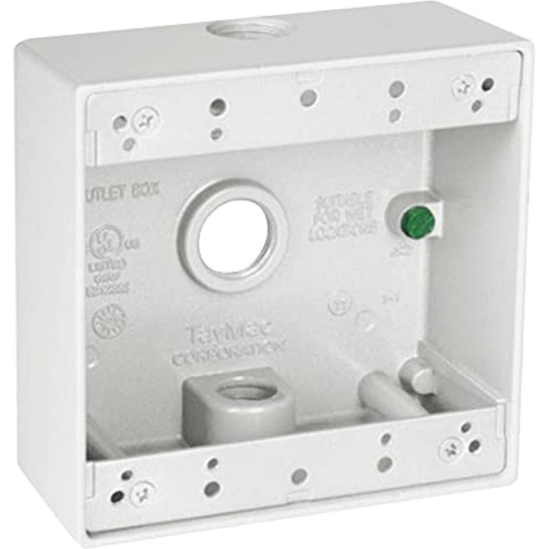 TayMac DB375WH 34Inch 3 Hole 2Gang Weatherproof Box 34Inch Outlets White