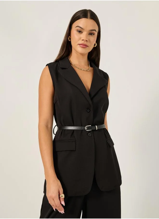 ستايلي Solid Regular Fit Longline Waistcoat with Belt