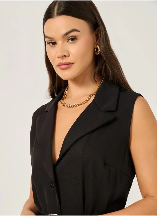ستايلي Solid Regular Fit Longline Waistcoat with Belt