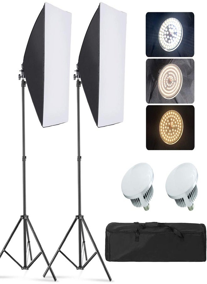 PADOM - Padom Softbox Lighting Kit, Dimmable Continuous Lighting Soft Box Set with 3 Color Temperature 150W Light Bulbs, Professional Photography Studio Equipment for Video Recording, Podcast, Interview(set 2 - Image 1