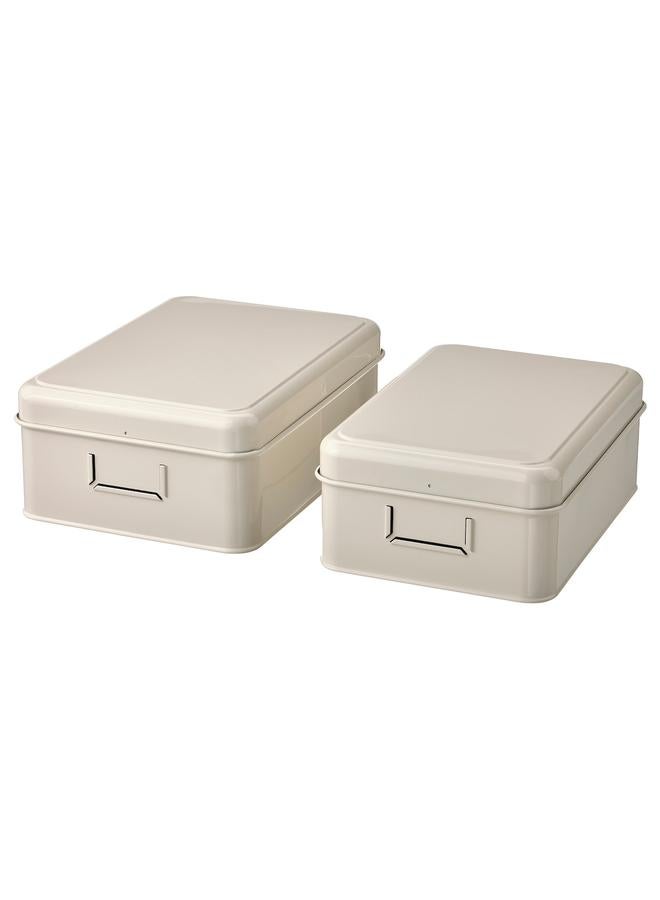 erorex Storage box with lid, set of 2, light beige - Image 1