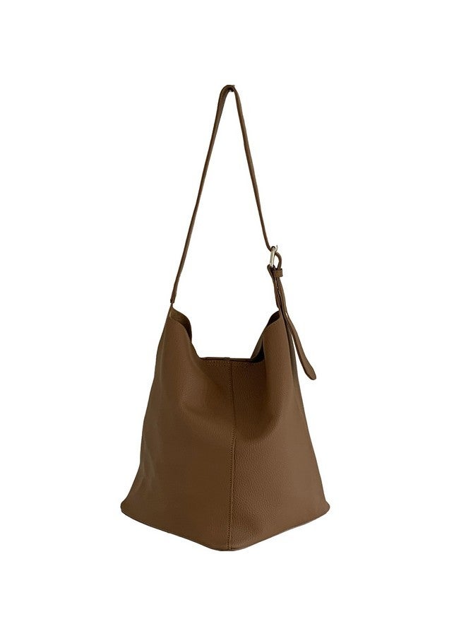 SIBY Soft PU Leather Top Handle Bucket Bag with Small Zipper Purse, Large Capacity Retro Style Shoulder Tote for Women-Coffee - Image 1