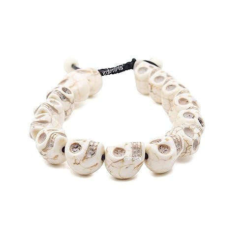 EDMIRIA Carved Stone Skull/Narmund Beads Bracelet For Good Luck, Health & Wealth - Kapala Bracelet- Indian Goddess Kali Stretchable Bracelet for Men and Women (12mm - Sliding Knot Adjustable) - Image 1