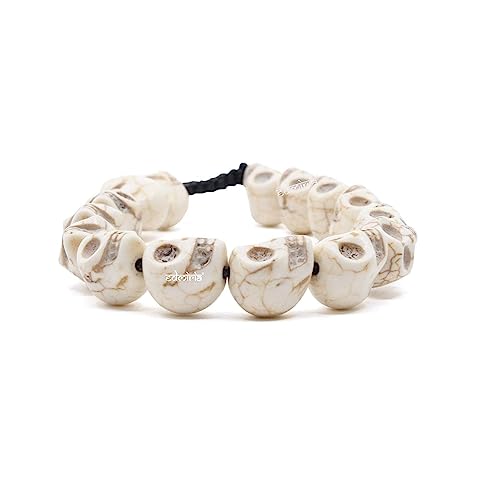 EDMIRIA Carved Stone Skull/Narmund Beads Bracelet For Good Luck, Health & Wealth - Kapala Bracelet- Indian Goddess Kali Stretchable Bracelet for Men and Women (12mm - Sliding Knot Adjustable) - Image 2
