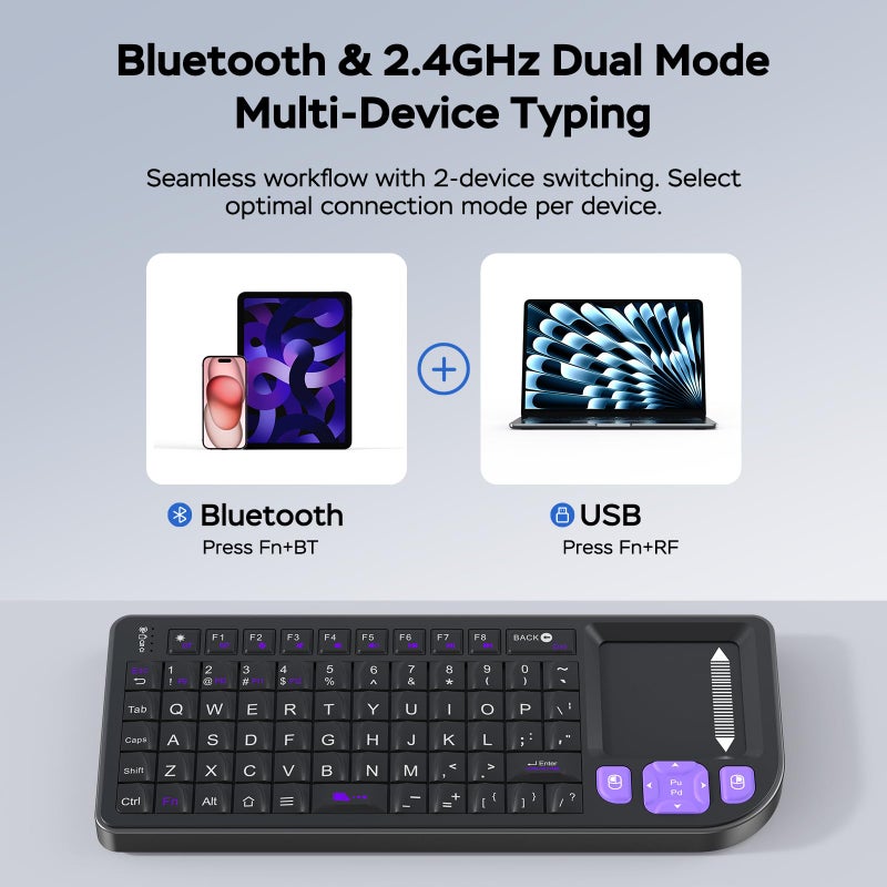 Miritz Mini Keyboard with Touchpad, Mini Bluetooth Keyboard, Compact Portable with Aluminum Frame, Rechargeable, Compatible with iPad, Mac, PC, Ideal for Travel, Office, and Home Use (Black) ï»¿ - Image 3