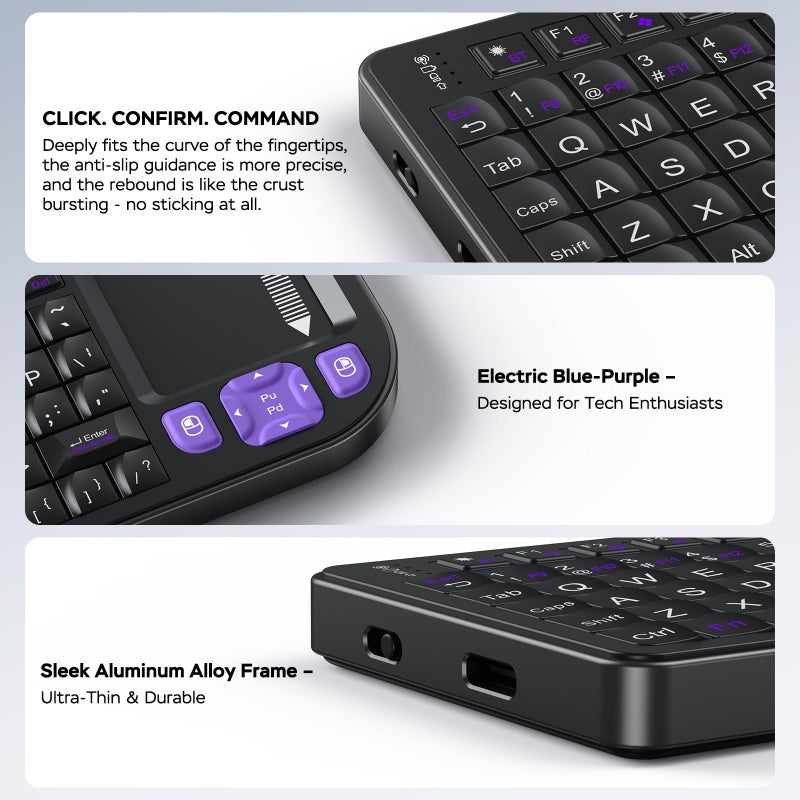 Miritz Mini Keyboard with Touchpad, Mini Bluetooth Keyboard, Compact Portable with Aluminum Frame, Rechargeable, Compatible with iPad, Mac, PC, Ideal for Travel, Office, and Home Use (Black) ï»¿ - Image 2