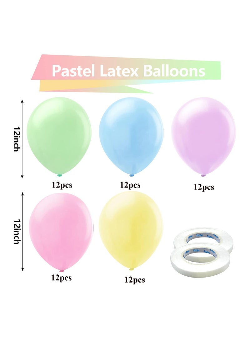 62Pcs Pastel Balloons set,12” Macaron Balloons Kit with Party Party Balloons,Green,Yellow,Purple，Blue Pink Latex Balloon for Boys Girls Birthday Party Decoration,Wedding,Baby Shower,Anniversary - Image 3