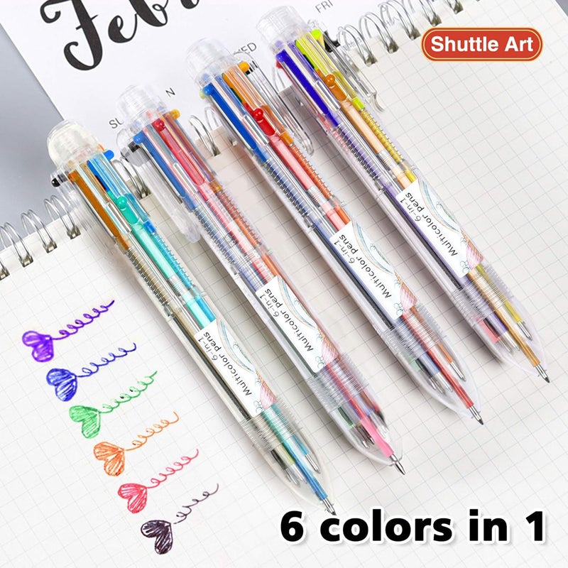 Shuttle Art Multicolor Pen, 1 Pcs 6-in-1 Multi Color 0.7mm Retractable Ballpoint Pens for Office School Supplies Students Children Gift - Image 2