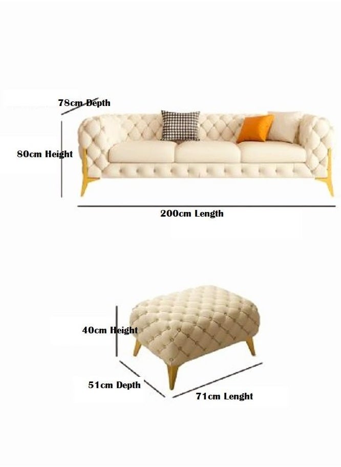 مهارة البحر - مجموعة أرائك تشسترفيلد من MAB FURNISHINGS الكلاسيكية الحديثة بـ 4 مقاعد من القماش والفليفلة المخملية المطرزة مع مسند للقدم لغرفة المعيشة والمكتب (أوف وايت) - Image 1