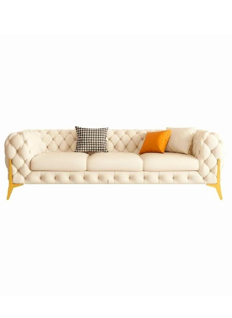 مهارة البحر - مجموعة أرائك تشسترفيلد من MAB FURNISHINGS الكلاسيكية الحديثة بـ 4 مقاعد من القماش والفليفلة المخملية المطرزة مع مسند للقدم لغرفة المعيشة والمكتب (أوف وايت) - Image 1