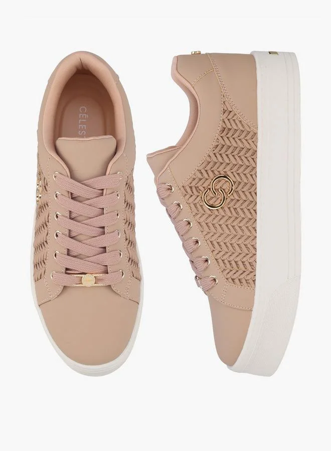 Celeste TAUPE Women Weave Textured Lace-Up Sneakers for Women | Best Price UAE