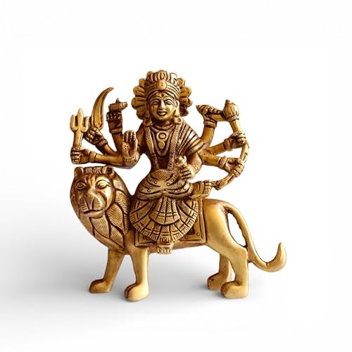 RAISOM Brass Goddess Maa Durga Murthi | 5 Inch Sherawali Devi Maa On Lion Spiritual Statue for Home Puja & Decoration | Height: 5 Inch, Weight: 810 Grams - Image 5