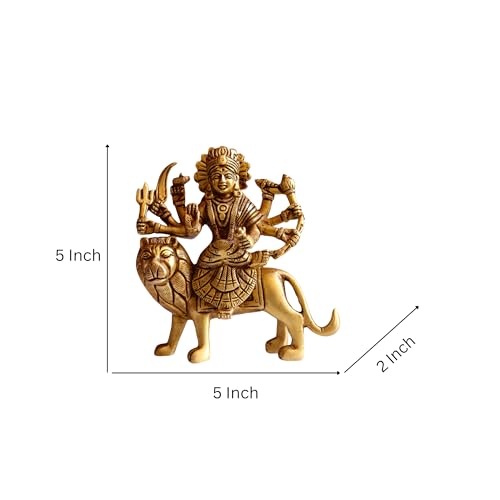 RAISOM Brass Goddess Maa Durga Murthi | 5 Inch Sherawali Devi Maa On Lion Spiritual Statue for Home Puja & Decoration | Height: 5 Inch, Weight: 810 Grams - Image 2