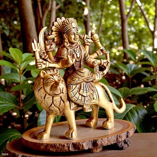 RAISOM Brass Goddess Maa Durga Murthi | 5 Inch Sherawali Devi Maa On Lion Spiritual Statue for Home Puja & Decoration | Height: 5 Inch, Weight: 810 Grams - Image 3